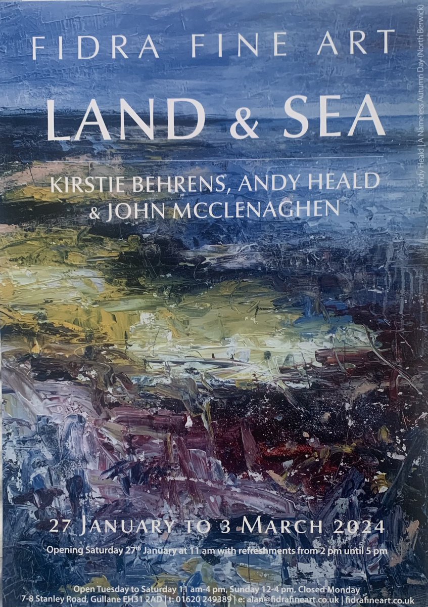 Thrilled to be part of ‘Land &amp; Sea’<a href="/FidraFineArt/">Fidra Fine Art</a> with <a href="/JohnMcClenaghen/">John McClenaghen</a> and Kirstie Berhens. ‘A Nameless Autumn Day (North Berwick)’. 
I am the half-light on the bay
I am a nameless autumn day
I am a song that's never sung
(Dream Song <a href="/twbf/">ThereWillBeFireworks</a>).