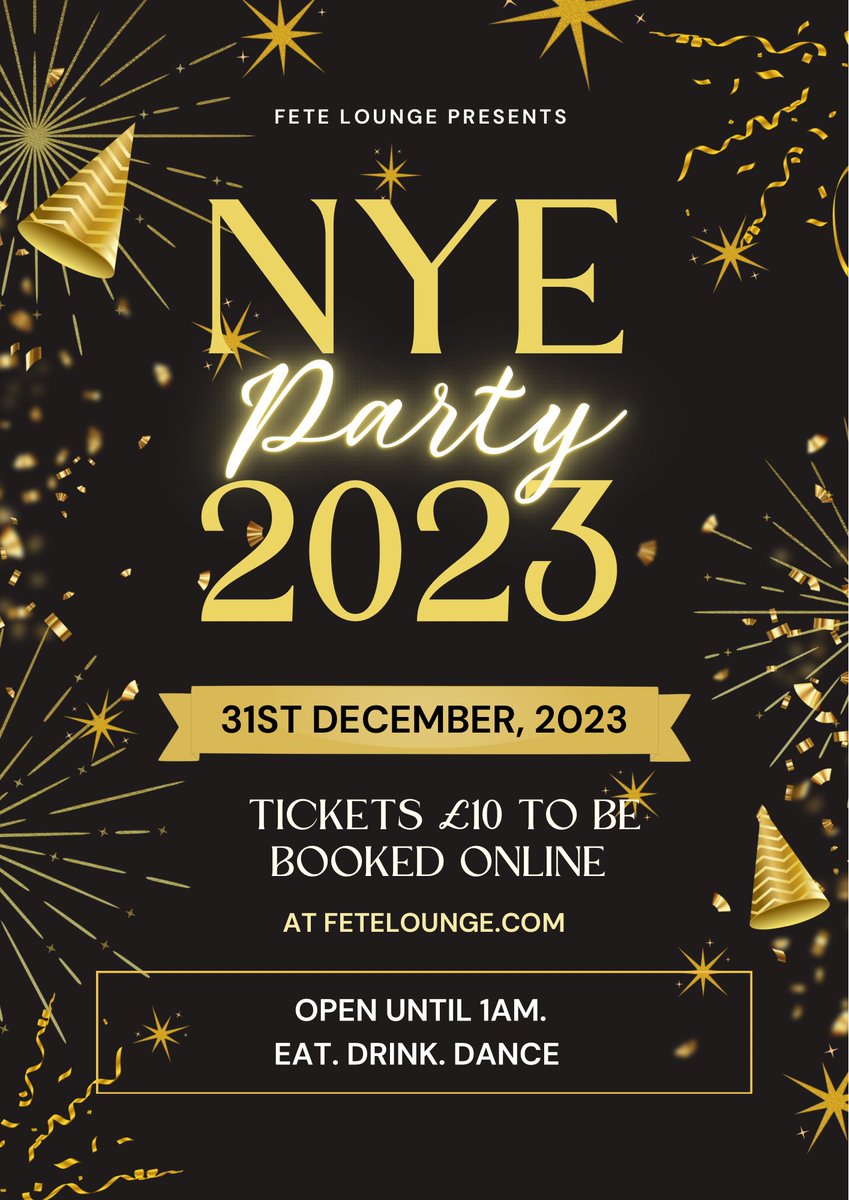 FeteLounge's tweet photo. NYE at Fete Lounge 🍾 tickets to be booked online at https://t.co/5aMMmbmj8t. Open until 1am. 

https://t.co/oYdUpGXsub https://t.co/MIn2QvaOb4