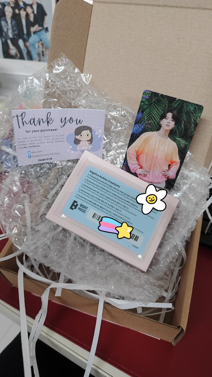 licacrisostomo's tweet photo. ARMY Membership + Kit ๐ซถ
Thank you! @jxc_cart #JXC_FEEDBACKS ๐
#BTS_Proof #BTS #BTSARMY @BTS_twt https://t.co/KMhLr2wULp