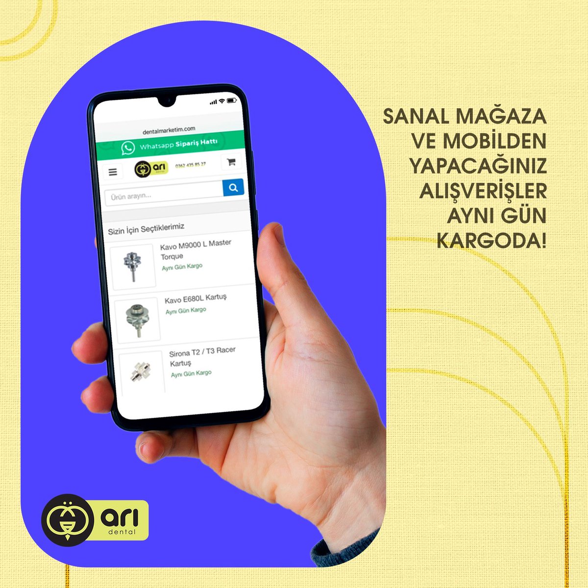 Sanal mağazamız dentalmarketim.com ya da Arı Dental mobil uygulamamız üzerinden yapacağınız tüm alışverişler Türkiye'nin her yerine aynı gün kargoda. Üstelik ücretsiz!

Arı Dental mobil uygulamasını App Store veya Play Store’dan indirebilirsiniz.

#TeknikServis #ArıDental