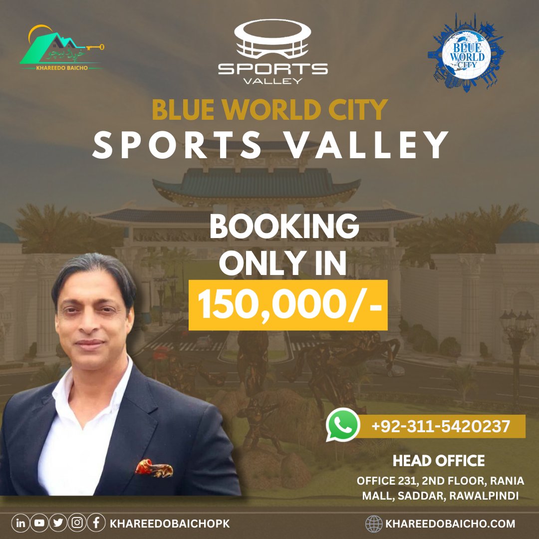 Book your plots in one of the famous block of Blue World City
𝗦𝗽𝗼𝗿𝘁𝘀 𝗩𝗮𝗹𝗹𝗲𝘆 💯

#khareedobaicho #BlueWorldCity #SportsValleyBlock