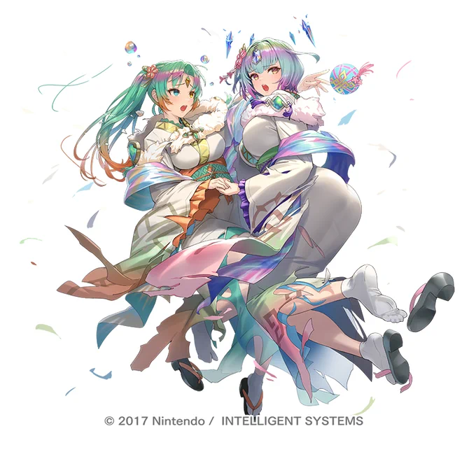 「ファイアーエムブレム ヒーローズ」で1月1日実装の『比翼英雄-新春の女神姉妹 セイズ』を描きました!グラデーションで2億色くらい使った。#FEヒーローズ #FEHeroes 