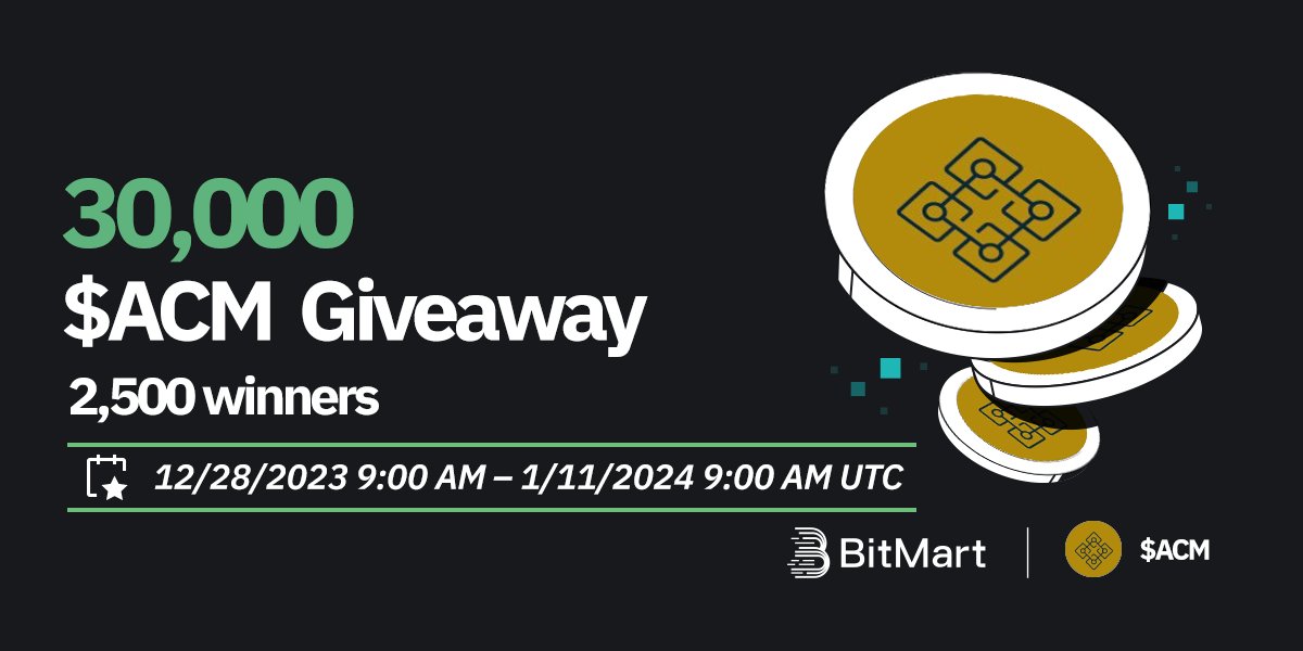 BitMart (@bitmartexchange) on Twitter photo 🌟 #BitMart X #ACM #Airdrop 🌟
1⃣Follow <a href="/BitMartExchange/">BitMart</a> & <a href="/BitMartResearch/">BitMart Research|$BMX HODLer</a> & <a href="/acm_finance_/">acm Finance</a>
2⃣Join t.me/BitMartExchange & t.me/acm_finance
3⃣RT & Tag 3 frds & Like
4⃣Fill in forms.gle/k4YU66QpAWL7au…
🎁 2,500 winners / 30,000 $ACM
Register 👉 bitmart.com/register/en-US 🌟 #BitMart X #ACM #Airdrop 🌟
1⃣Follow <a href="/BitMartExchange/">BitMart</a> & <a href="/BitMartResearch/">BitMart Research|$BMX HODLer</a> & <a href="/acm_finance_/">acm Finance</a>
2⃣Join t.me/BitMartExchange & t.me/acm_finance
3⃣RT & Tag 3 frds & Like
4⃣Fill in forms.gle/k4YU66QpAWL7au…
🎁 2,500 winners / 30,000 $ACM
Register 👉 bitmart.com/register/en-US