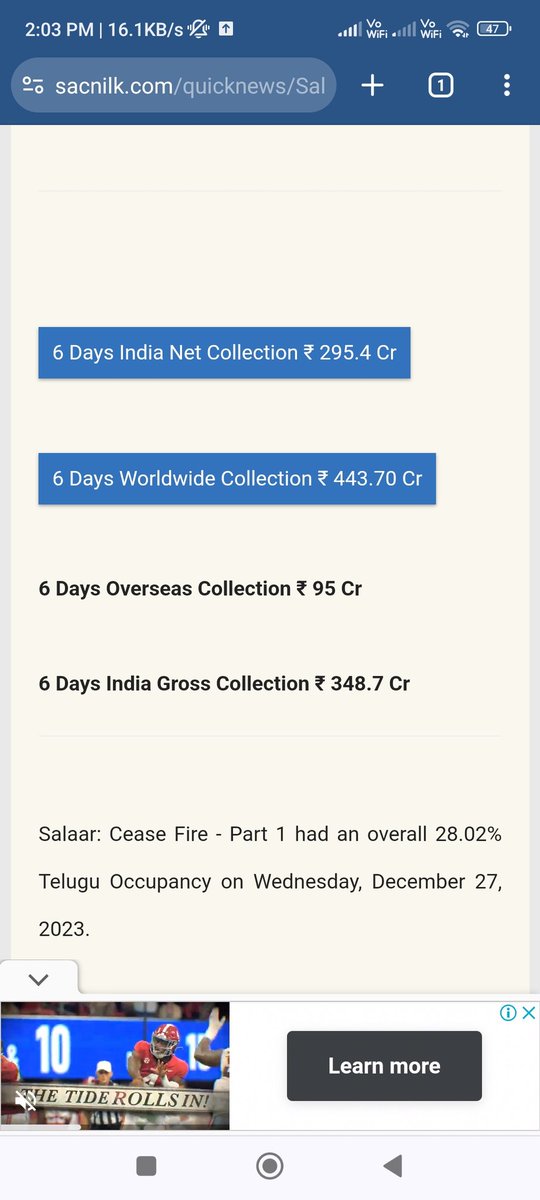 UTTKARSH2248's tweet image. #SalaarCeaseFireHits500Crs
#Salaar 
#sacnilk day 5 me overseas 98cr aaur day 6 me overseas 95 cr.
#Prabhas