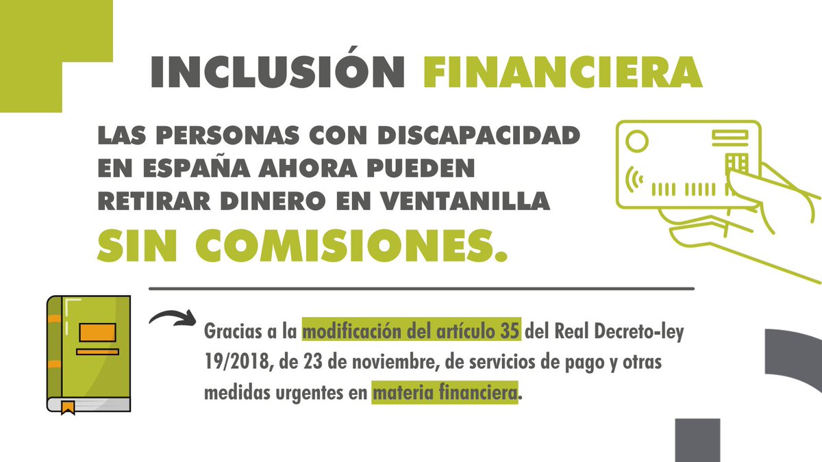 Esto NO es una Inocentada, es absolutamente CIERTO:

✅️ Las personas con #discapacidad podrán sacar dinero de los bancos sin que se les cobren comisiones. 

Velamos por la inclusión financiera de los y las consumidoras vulnerables