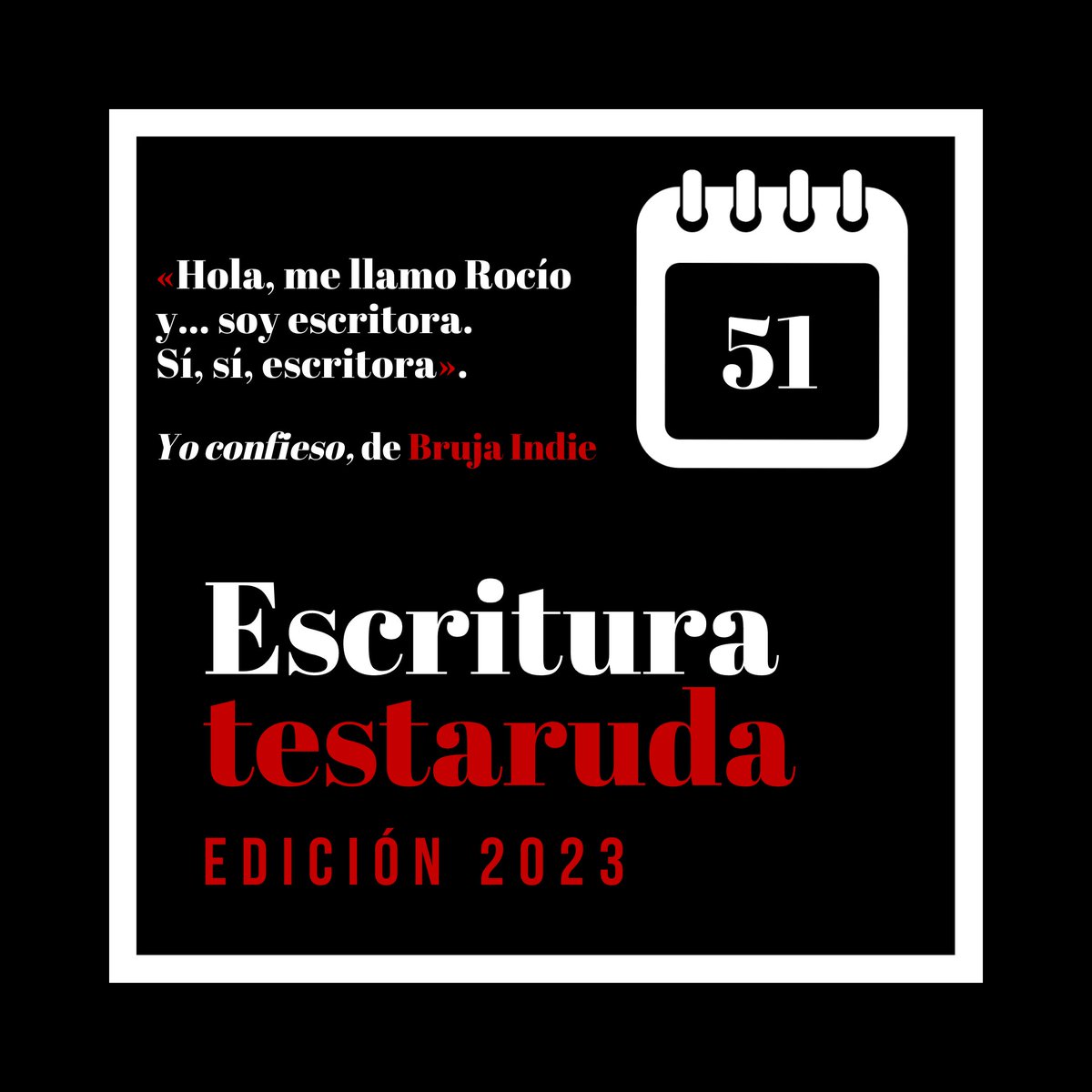 ¡Hola, juntaletras! ¡Penúltima semana! El relato destacado de la semana ¡51! ha sido «Yo confieso», de <a href="/rjadraque/">Rodolfo Jadraque</a>. ¡Enhorabuena! (Y gracias por lo que nos toca).

Podéis leerlo aquí: escrituratestaruda.com/2023/12/18/yo-…