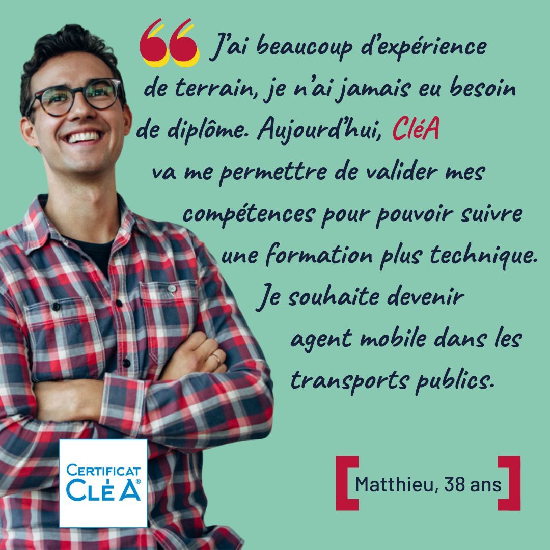 [📌Témoignage] Découvrez le parcours de Matthieu qui souhaite devenir agent mobile à la RATP.

Avec CléA, il va pouvoir poursuivre sa formation technique dans les meilleures conditions possibles ! 

#Formpro #Inclusion #Insertion #CertificatClea