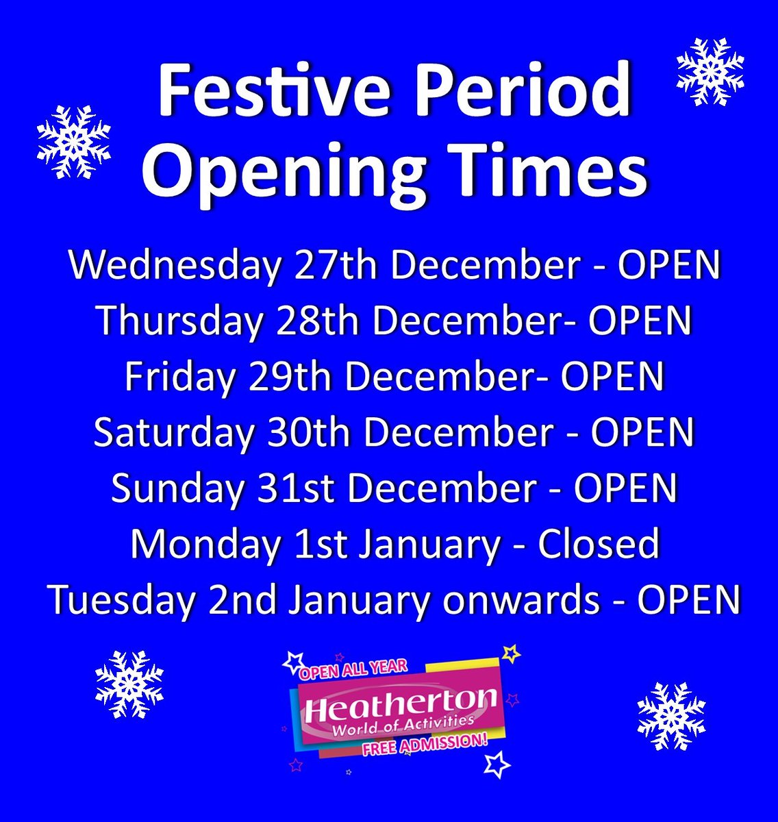 𝐖𝐞 𝐚𝐫𝐞 𝐎𝐏𝐄𝐍!
Don't forget, Heatherton, Tenby's Great Escape and Tree Tops Trail are OPEN for most of the Christmas holidays, offering family fun to adrenaline pumping adventures - you can even bring the dog! 🤩
⭐️ bit.ly/HeathertonWorld ⭐️