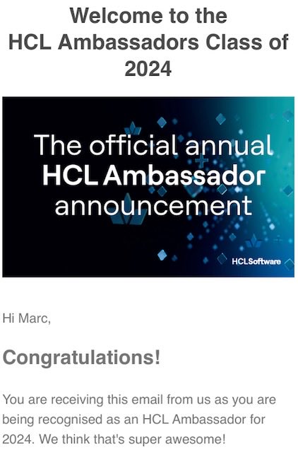 IAM_MThomas's tweet image. Thrilled to share that I&apos;ve been named an #HCLAmbassador for 2024! 🎉 A big thank you to the HCL Ambassador Program team. Looking forward to contributing more to the community and to an exciting year ahead with @HCLSoftware. @HCLAmbassadors #dominoforever