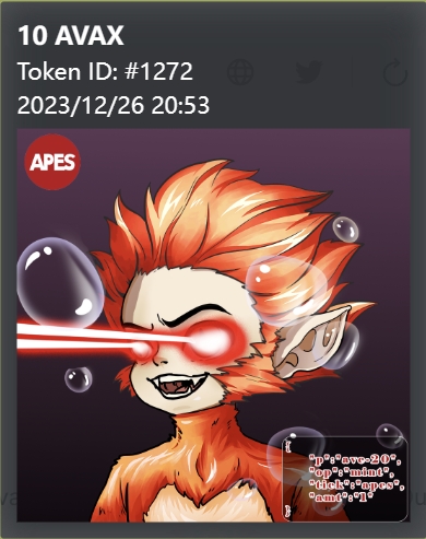 avc20_apes's tweet photo. Astounding! Let's give a round of applause to #1272 APES for starting at a mint price of 0.1 and ultimately securing a return of 10 AVAX—a milestone indeed, achieving a 100-fold return.😍
#AVAX #AVAXNFT #SolanaNFTs  #nft #APES https://t.co/vKY2y5DeWH