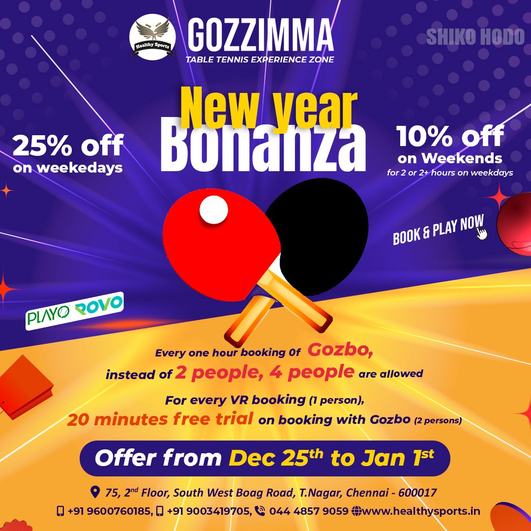 gozzimma's tweet photo. New Year Bonanza๐๐
Experience Table Tennis ๐
#GozzimmaExperience #PingPongParadise
#GozzimmaMagic #TableTennisJoy #tabletennis #gozzimma #experiencezone #tnagar #funplaywithtt #playtabletennis #gozbo #robo #ttrobo #vr #vrtabletennis #experiencevrwithtabletennis https://t.co/2fyso5lYTr