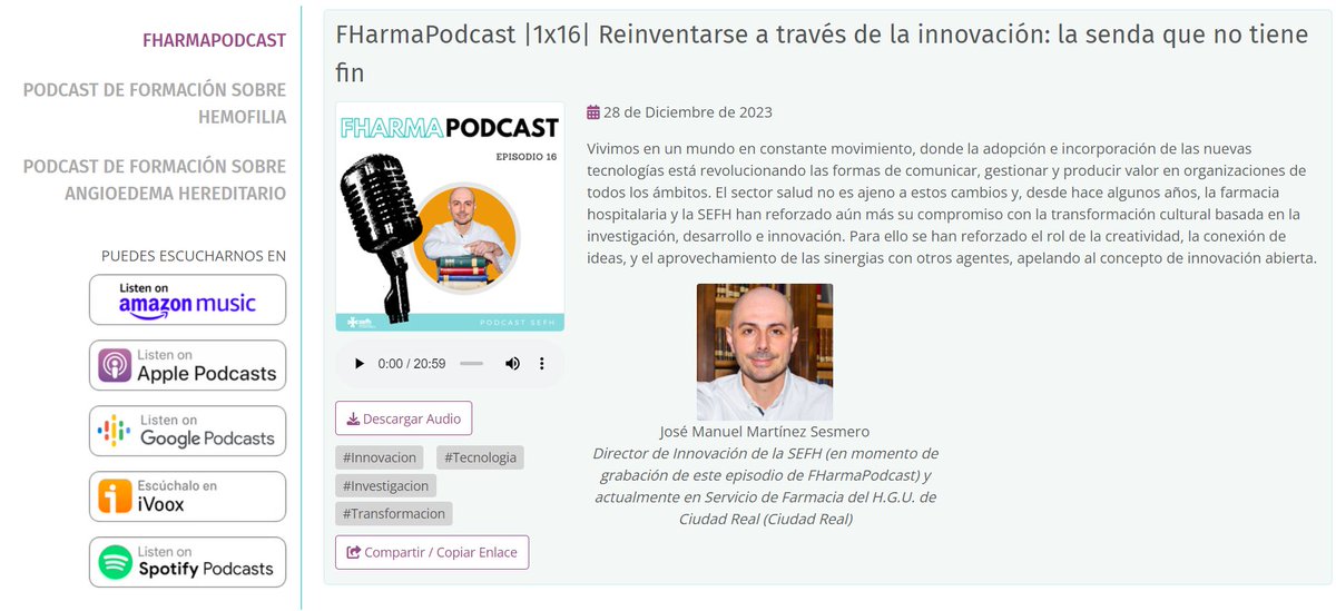 🆕Nuevo episodio de #FHarmaPodcast 👉🏻 |1x16| Reinventarse a través de la innovación: la senda que no tiene fin

Gracias a <a href="/manolosesmero/">JM Martínez Sesmero</a>  

🎙🎙Disponible en nuestra web y en principales plataformas de podcast