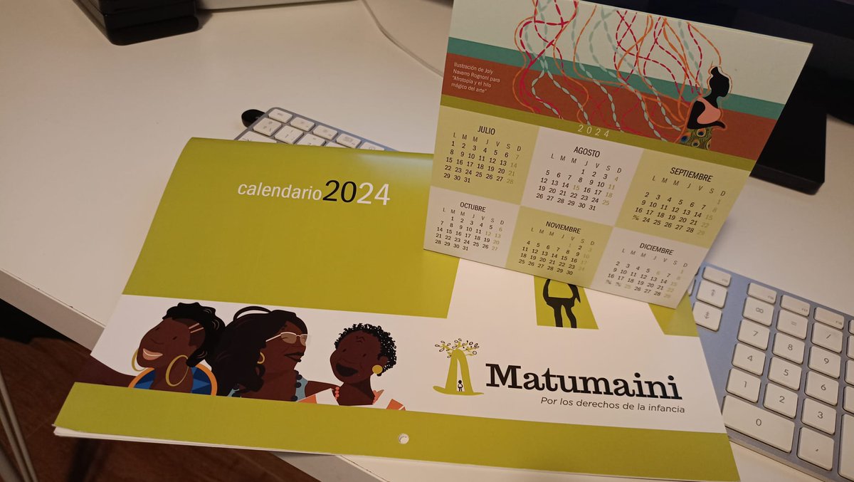 Aún no tienes tu calendario del 2024?? Nos los quitan de las manos! Calendario de pared + mesa por 10 euros. Ilustraciones de Joly Navarro correspondientes al álbum ilustrado "El viaje de Afrotopia II".