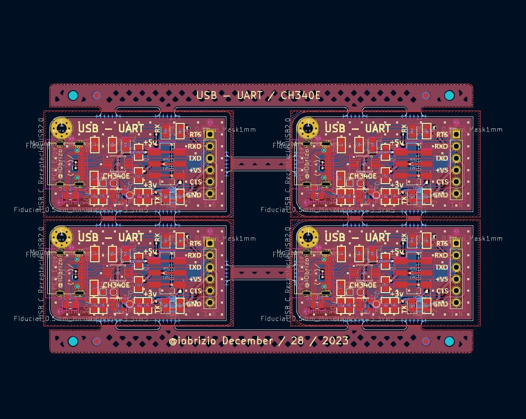 IObrizio's tweet photo. Wow, this #KiCAD plug-in looks awesome.
Ki-kit Panelize PCB ✨
Doing minor changes on #USB C to #UART converter based on #CH340e ic
#prototyping #pcbdesign #ch340 https://t.co/dxCknUBnkg