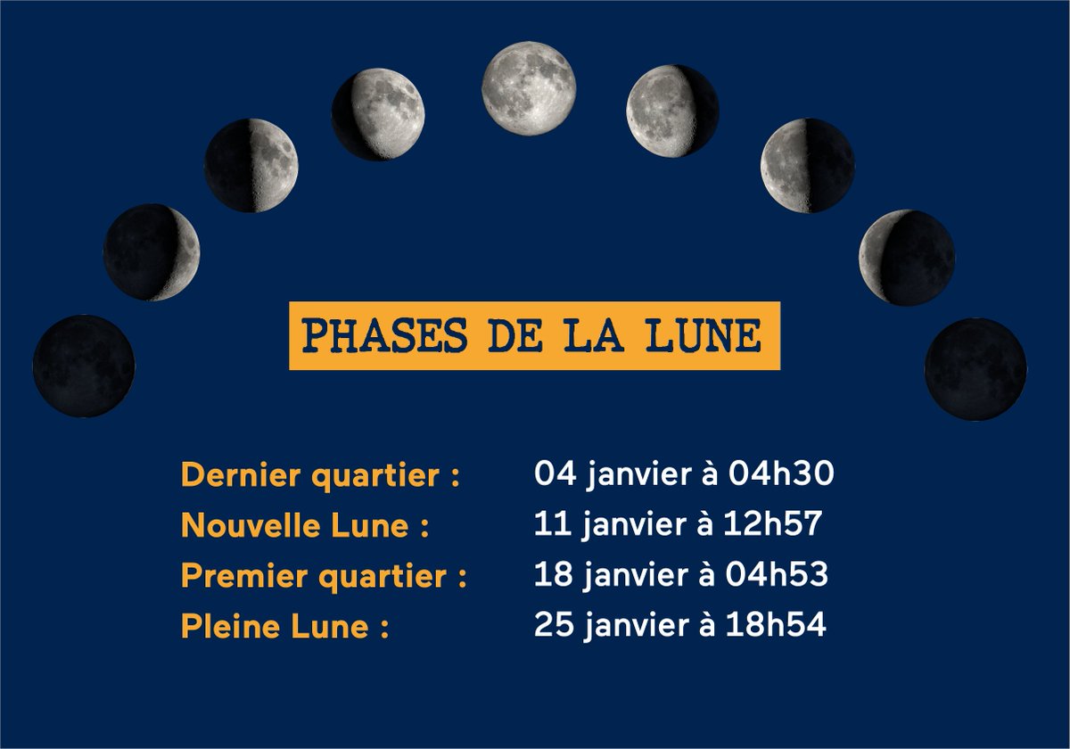[PHASES DE LA LUNE]
Pour suivre la course de la Lune en ce mois de Janvier 2024 !
🌕🌖🌗🌘🌑🌒🌓🌔🌕