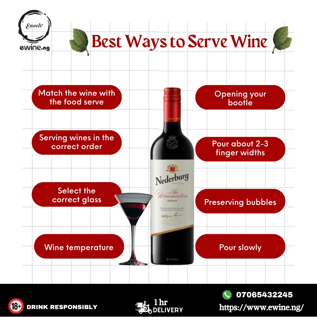 The art of serving with style - from the perfect pour to the ideal glassware, these tips will make your wine moments unforgettable. Cheers to the finer things in life! 🥂. . . . 

#ewine #wine #winedelivery #winetasting #wineenthusiast Ola of Lagos Mr Eazi Betty #DAVIDOBWUFEST…