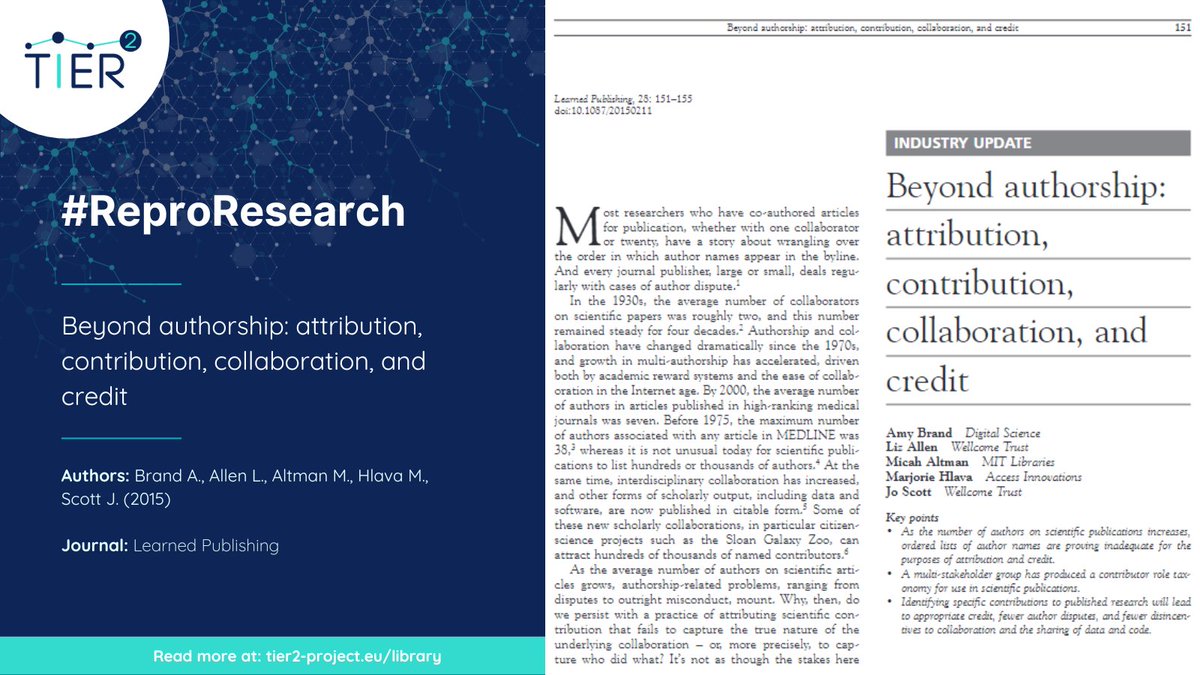 TIER2Project's tweet photo. 🧐"As the average number of authors on scientific articles grows, authorship-related problems mount"
🔎Explore them further with this week's #ReproResearch paper: https://t.co/8n2Bf2IrGi https://t.co/lRgDdoDwKQ