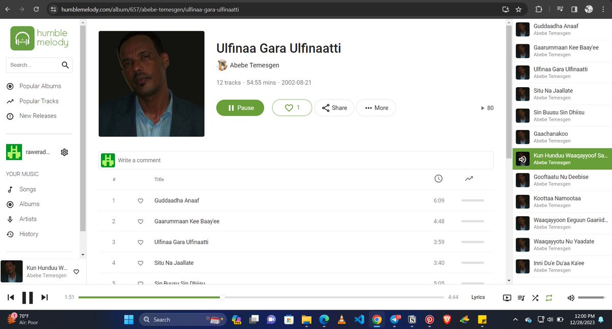 Raweradaniel2's tweet photo. Thanks, @DrNaolBK  , for sharing! I've been exploring this website for the last few days. It's fantastic! It features both Afaan Oromo and Amharic songs, with a collection of 750 albums and over 8000 songs. Take a look, you'll enjoy it!  

@thema_d, You did an excellent job. 👏 https://t.co/EeSRkRZ8Ht