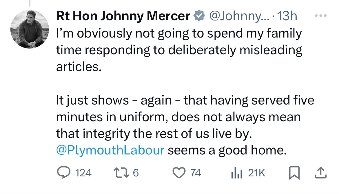 johnestevens's tweet photo. Johnny Mercer suggests his Labour rival “served five minutes in uniform”

He spent seven years in the Royal Marines becoming a Captain https://t.co/EPx5vGKJcp https://t.co/Vz8gQk77Mt