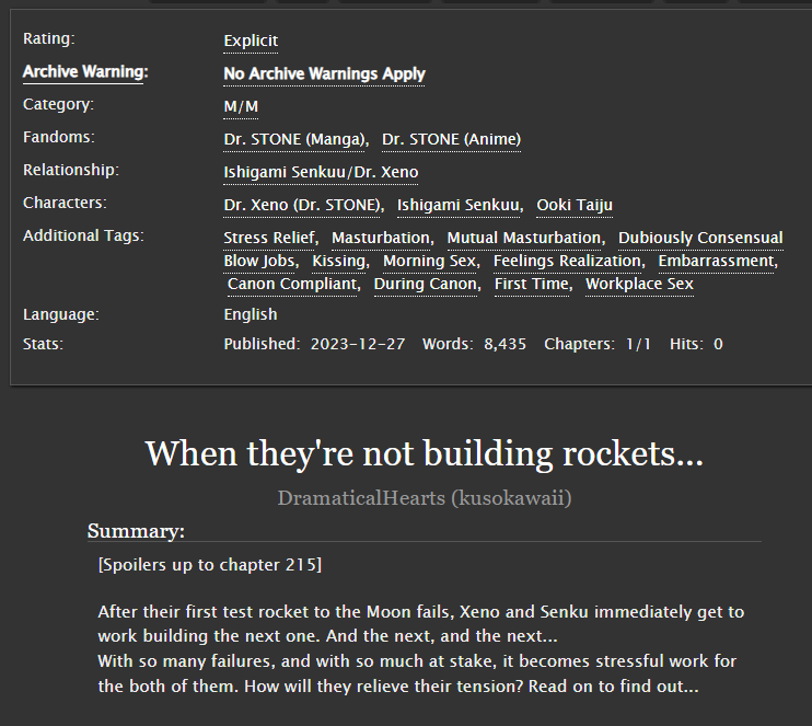 BottomXeno's tweet photo. The first fanfic that I've finished in over a year, has just been posted~! 🚀✖️
[Manga spoilers up to chapter 215!]
#senxen #千ゼ 

https://t.co/5T27kOB4dH https://t.co/wd5hK2lNDF