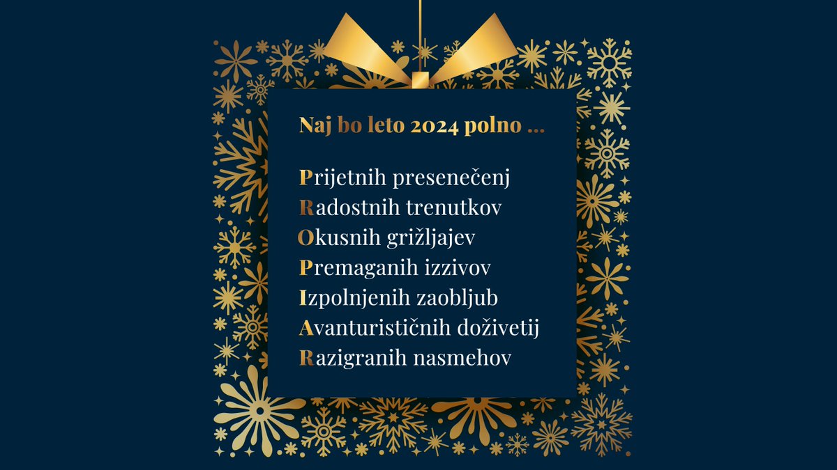 Propiar's tweet photo. Tudi če nisi Propiarovec, ti želimo PROPIAR-ovsko leto 2024! ✨
#propiar #propiaragency #srecnonovoleto #HappyNewYear https://t.co/NIAHHWq19o