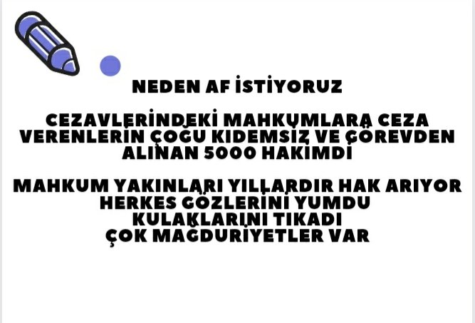 KADER MAHKUMU DEĞİL
ADİL YARGILANMAYAN MAHKUMLAR
DEMELİYİZ
ADİL YARGILAMA İHLALİ %77
Yani madde ayırmaksızın suçsuz yatıyor
Adil yargılanmayanlar tüm maddelerde var 1 masum kalmasın
Adli mahkumlara ayrımsız  AF çözüm budur gerisi yoktur.
TürkiyeninAffa ihtiyaciVar
@RTErdogan