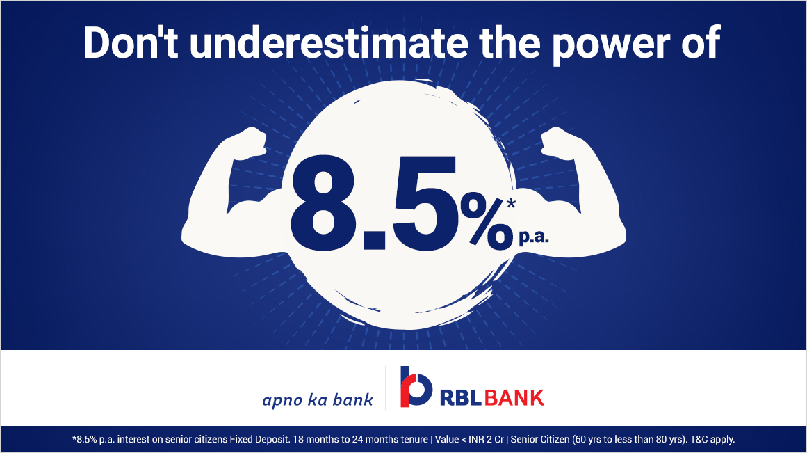 rblbank's tweet photo. Meenamma, don’t underestimate the power of 8.5%* p.a. interest on Senior Citizens Fixed Deposit. T&C Apply
For latest rates visit https://t.co/fheC0zv8sA to know more
#FixedDeposit #SeniorCitizen #HigherInterestRate #ApnoKaBank #RBLBank https://t.co/rej1o5UAJC