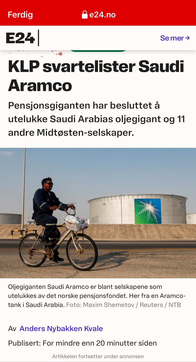 🧵 KLP utelukker selskaper fra blant annet olje-, telecom og eiendomsbransjen i Saudi Arabia, De forente arabiske emirater, Qatar og Kuwait på grunn av menneskerettslig risiko.

Dette sender et viktig signal om at investorer bryr seg om menneskerettigheter!