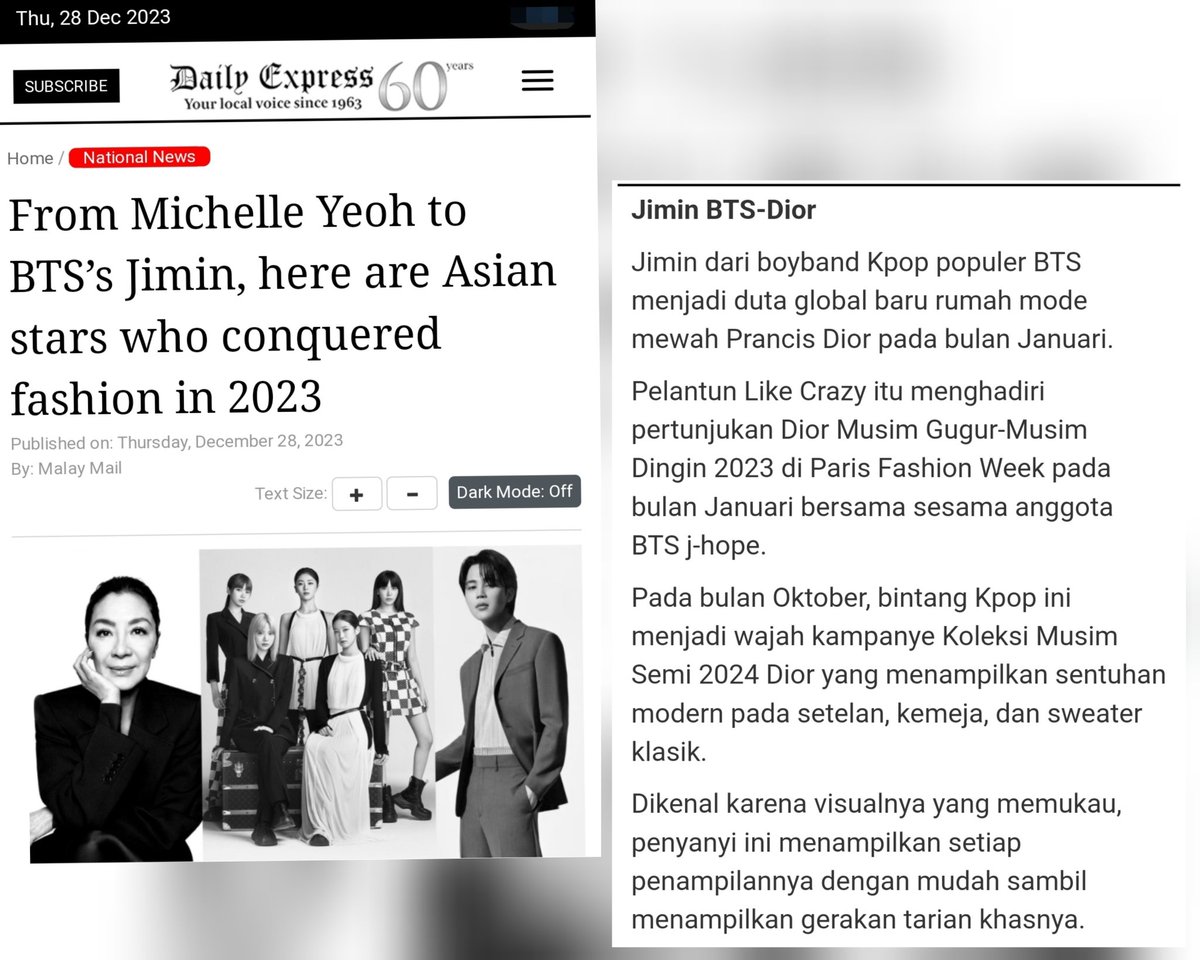 JVWForJimin's tweet photo. Daily Express Malaysia menyebut Jimin sebagai salah satu bintang Asia yang menaklukkan mode pada tahun 2023!
“Bintang Kpop ini adalah wajah #DiorSpring2024 yang menampilkan sentuhan modern pada jas, kemeja, sweater klasik. Dikenal karena visualnya yang memukau, penyanyi ini menampilkan setiap penampilannya dengan mudah sambil menampilkan gerakan tarian khasnya.”
Please Engage and react 😍⬇️
📌 https://t.co/YOZwDWkgFj