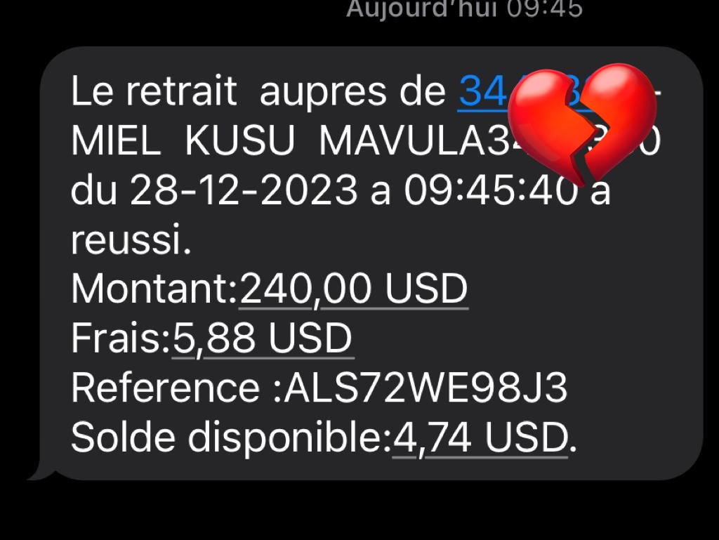 ChristianBOKO01's tweet photo. #M_PESA: Franchement @Vodacomcongo tu nous tortures.
Nous aimerions bien voir l'affiche de vos tarifs de frais de retrait sur M-PESA.
Ata ba frais de retrait n'a ATM des banques eza boye te. https://t.co/JYnZdA7tcH