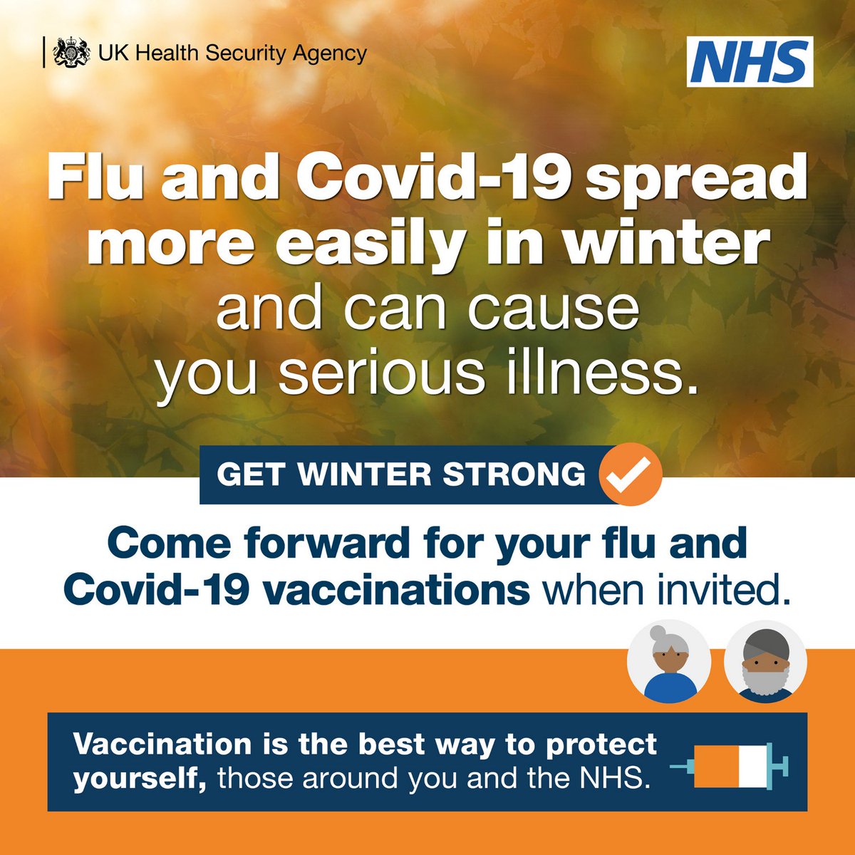 Vaccination is the best way to protect yourself, those around you and the NHS in the colder months, when #flu and #COVID19 can spread more easily. Find out if you’re eligible and how to book: nhs.uk/seasonalvaccin…