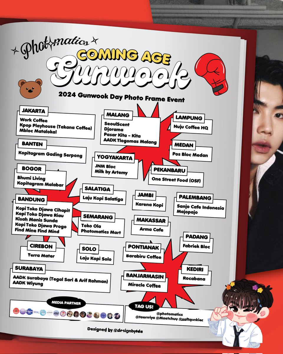 🎉🐻 𝗖𝗼𝗺𝗶𝗻𝗴 𝗔𝗴𝗲 𝗚𝘂𝗻𝘄𝗼𝗼𝗸 🐻🎉

— Park Gunwook's birthday photobooth event by <a href="/taerrriya/">binar</a> <a href="/Maetchuu/">Selena</a> @softquokies ✨

📆: 8-14 Jan 2024
📍: <a href="/photomaticsid/">Si paling narsis</a> (𝗺𝗼𝗿𝗲 𝗱𝗲𝘁𝗮𝗶𝗹𝘀 𝗼𝗻 𝗽𝗶𝗰𝘁)

Don't forget to upload ur sweet photos with hastag #ComingAgeGunwook