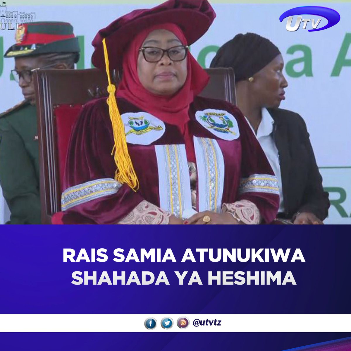 utvtz1's tweet photo. Rais Samia Suluhu Hassan ametunukiwa Shahada ya Heshima ya Uzamivu ya Usimamizi wa Utalii na Masoko yaani Doctor of philosophy in Tourism Management and Marketing (Honoris Causa) na Chuo Kikuu cha Taifa cha Zanzibar (SUZA)

 #utvupdates https://t.co/KHnaewftJX