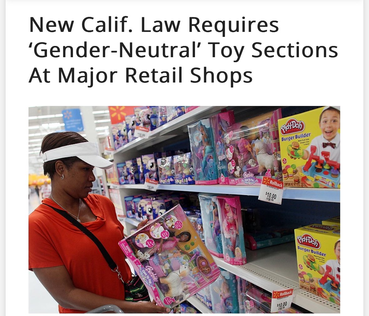 加州新法要求 大商场要设“中性”玩具区