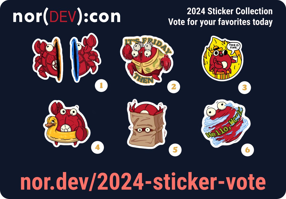 NorfolkDev's tweet photo. 📢 Exciting news! #nordevcon24 is on it's way, and an awesome array of stickers are coming with it!

We need your help to add more!

Check out the chosen designs below and vote for your favourite to join the final line-up. https://t.co/ZyVxkGUlSY