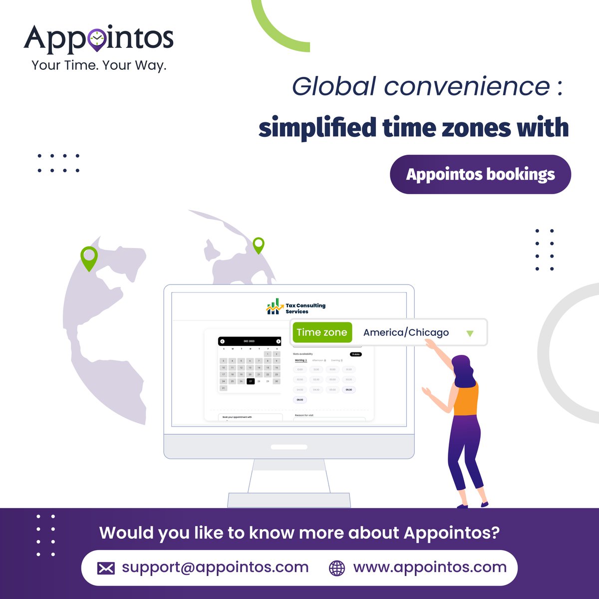 appointos's tweet photo. Appointos: Simplifying global scheduling, managing appointments across time zones. Say goodbye to missed meetings with automatic local time adjustments. 
Revolutionize your appointments today! 
Visit https://t.co/uOVGqV5Gq3 
#EffortlessScheduling #AppointosMagic #TimezoneFriendly https://t.co/xihLTVvIf4