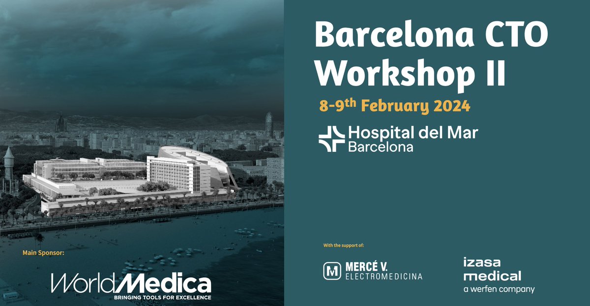 Te invitamos a participar en el “Barcelona CTO Workshop II” que se celebrará los días 8 y 9 de febrero en el @hospitaldelmar.   ℹ️drive.google.com/file/d/1tuwjn7…   ✍️Pre-inscríbete y aprende sobre oclusiones crónicas (Plazas limitadas)👉forms.office.com/Pages/DesignPa…   ¡Te esperamos!