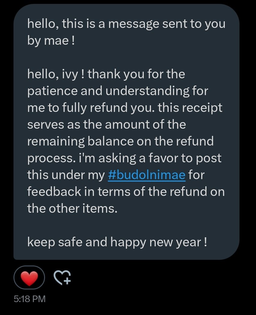 Ivy_1021's tweet photo. Hello @ymdcr_, salamat sa pag refund and sa pag inti den saken.
Pasensya na sa abala, but good job dahil na asikaso mo toh. Pagaling ma den, sa sunod ule. Sana wala ng scammer suppliers hayst. Happy New Year bhie !

much love, 

                    Ivy ♡ https://t.co/4VcBu93a0n