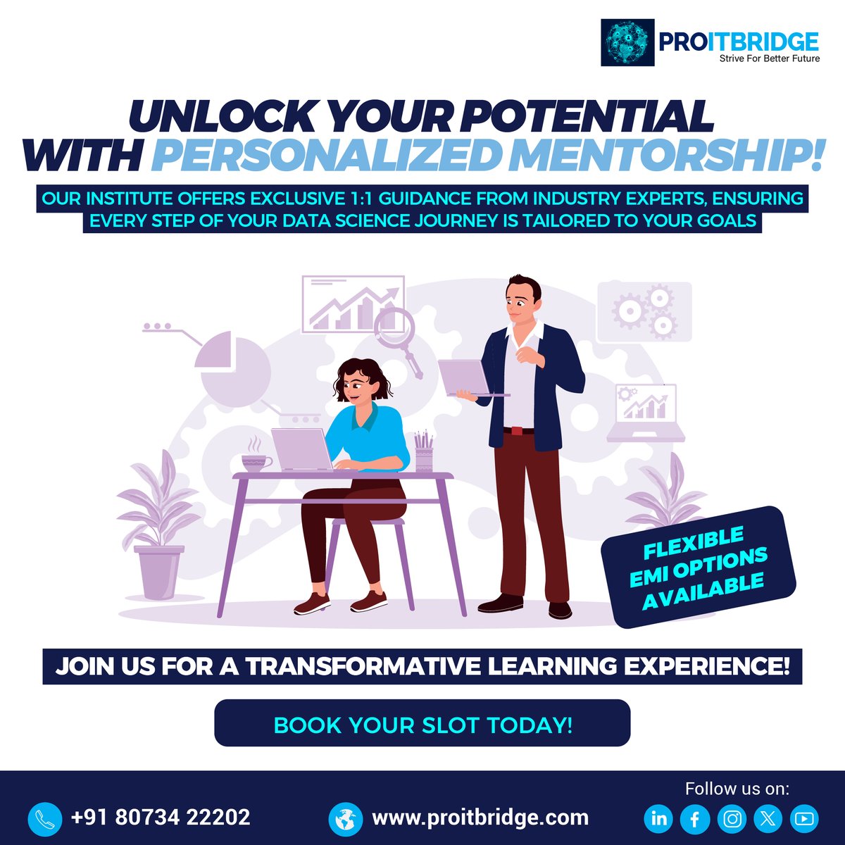 proitbridge's tweet photo. At our institute, personalized mentorship is at the core of our approach. Our experts provide individualized guidance and support, nurturing your potential and guiding you towards success in Data Science. Start your journey with personalized attention! 📈

✅Book your Free Demo https://t.co/bEOCs6dNhd