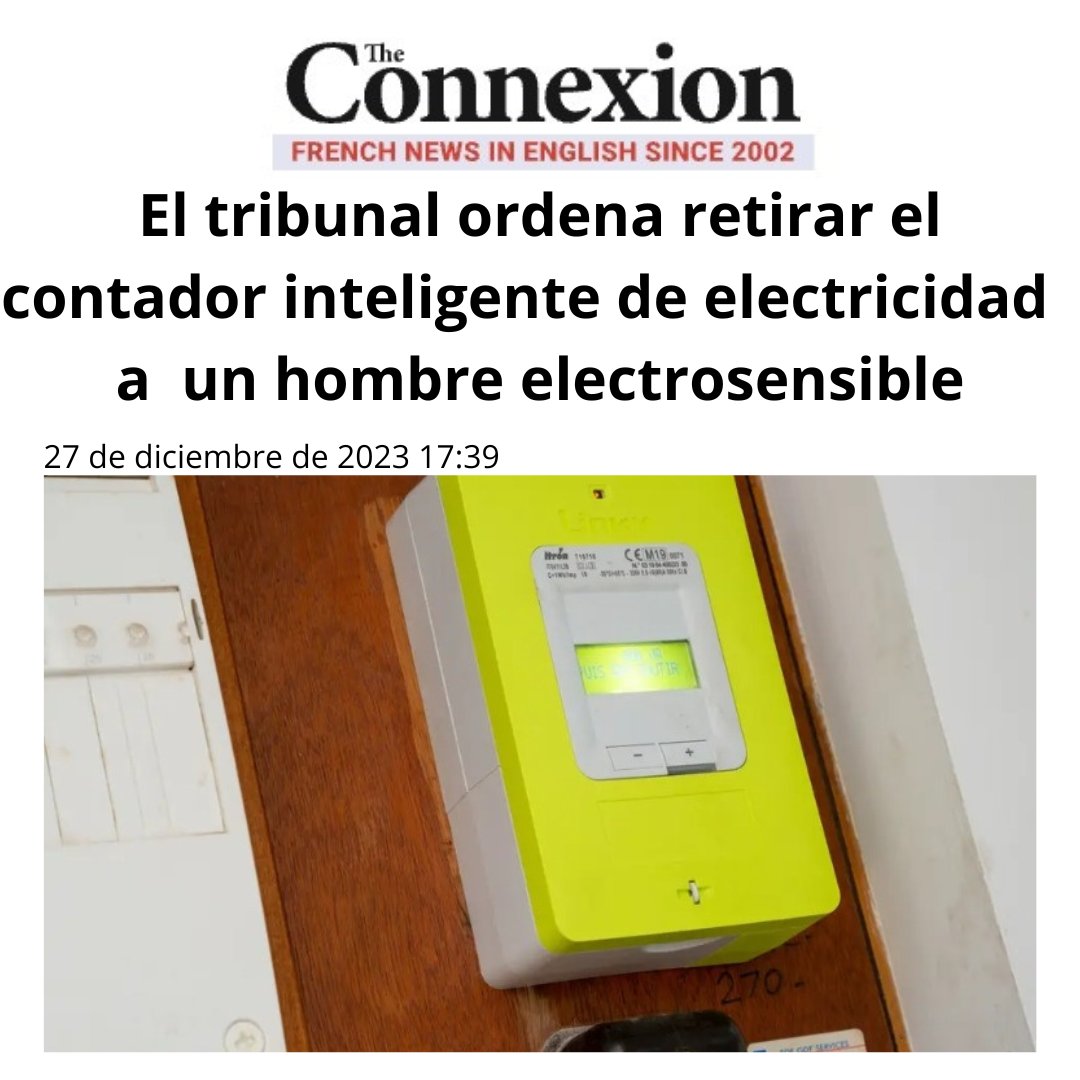 Había estado sufriendo dolores de cabeza que, según él, se debían a la electrosensibilidad provocada por el medidor Linky.

connexionfrance.com/article/French…

#electrosensibilidad #contadorinteligente #electrosmog #contaminacionelectromagnetica #efectosbiologicos