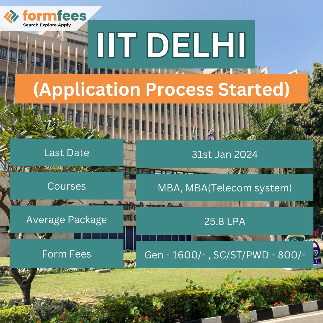 formfees's tweet photo. IIT Delhi awaits. Don't let this opportunity pass you by! Apply today.

#IITDelhi #AdmissionsOpen #ApplicationProcess #formfees #courses #averagepackage #lastdate

(Feel free to connect on WhatsApp and get up to 80% off on Colleges Application Form https://t.co/Ekth3q4bAU) https://t.co/3XQxfLKgv4