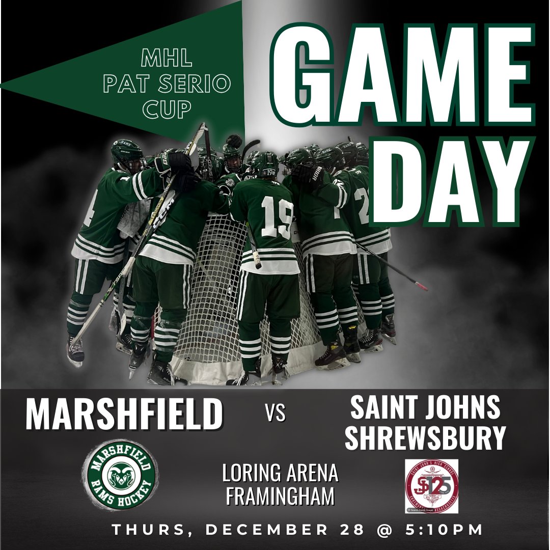 Marshfield Rams take on StJohnsShrewsbury for MHL Pat Serio Cup@Loring 5:10 p. #LetsRollRams
@MassHSHockey @MassNZ @HNIBonline @MHLbbiglive @NEHockeyJournal @sports_ledger @BGlobeSports @BostonHeraldHS @T_Mulherin @camkerry7 @BConn63 @ChrisMcDaniel88 @JakeTLevin @davidwolcott1