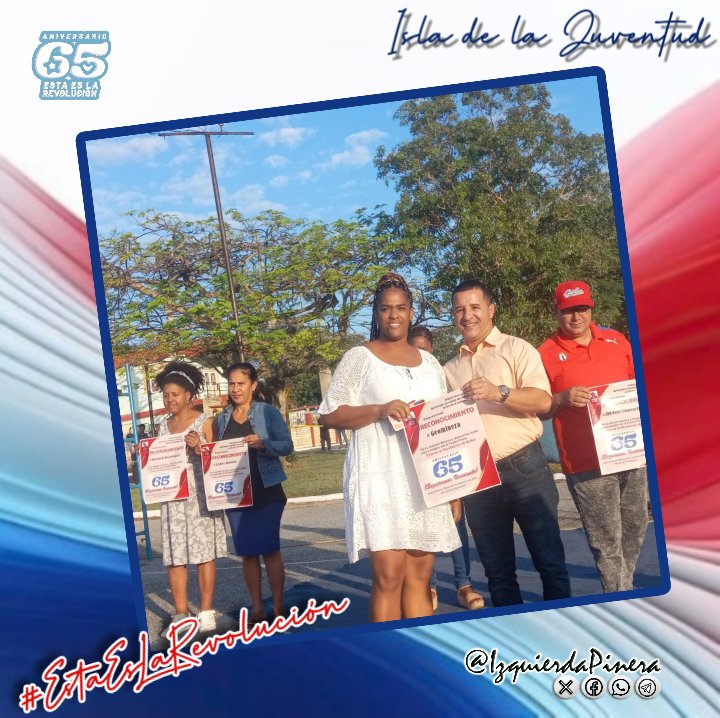 100Cubano3's tweet photo. Celebramos el acto por el 65 Aniversario del triunfo de la Revolución Cubana en la #IslaDeLaJuventud, momento oportuno para la entrega de carne del #PCC y de la UJC y el reconocimiento a las empresas destacadas. #Cuba #SiSePuede #PorUn26EnEl24 #SentirP https://t.co/8LKFEwvdKG