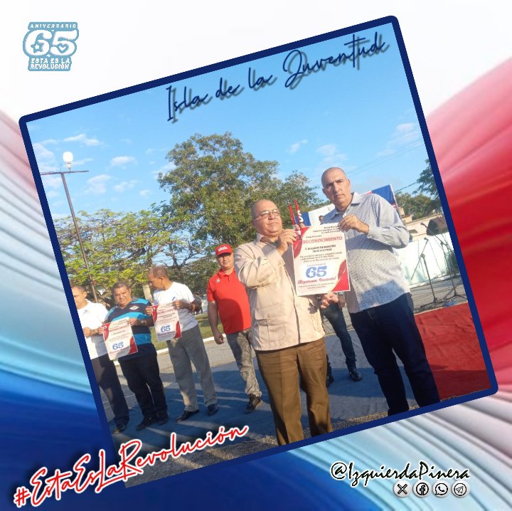 100Cubano3's tweet photo. Celebramos el acto por el 65 Aniversario del triunfo de la Revolución Cubana en la #IslaDeLaJuventud, momento oportuno para la entrega de carne del #PCC y de la UJC y el reconocimiento a las empresas destacadas. #Cuba #SiSePuede #PorUn26EnEl24 #SentirP https://t.co/8LKFEwvdKG
