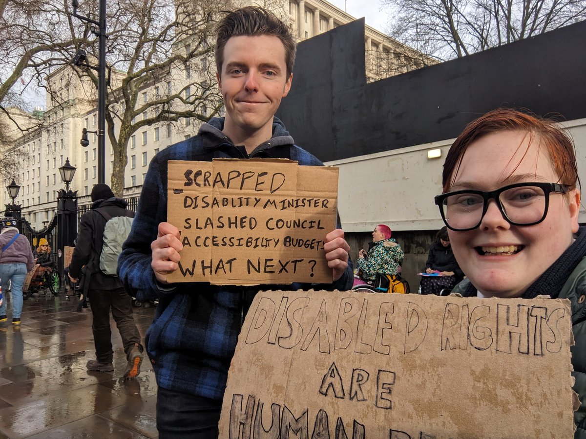 Protesting the demotion of the #disabilityminister at Downing Street #disabledrightsarehumanrights