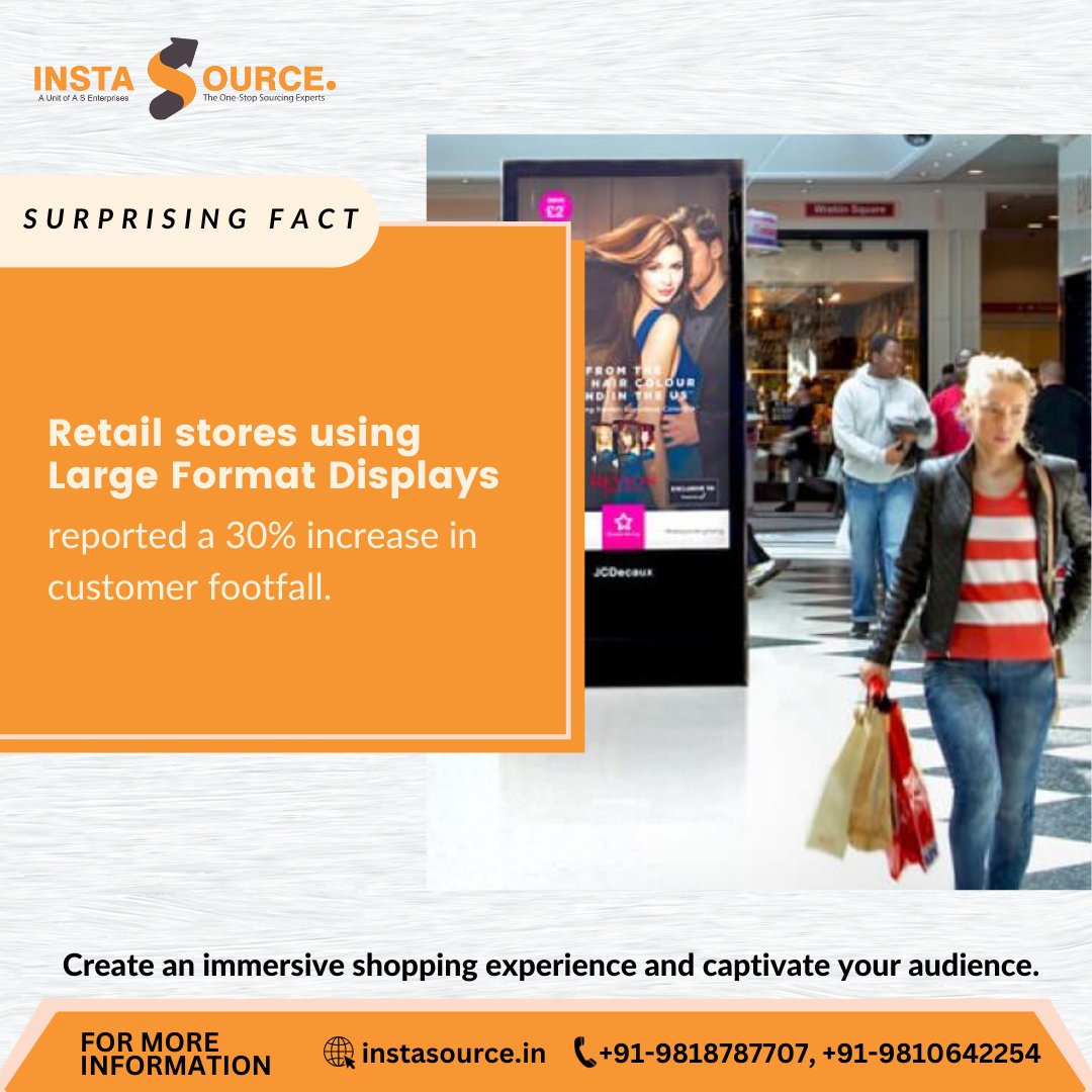 instasource_ind's tweet image. #surprisingfact
Retail stores using Large Format Displays reported a 30% increase in customer footfall. 
For More Information, Visit: instasource.in
Or Call/Whatsapp: 9818787707, 9810642254

#RetailTech #CustomerExperience #LFD #LargeFormatDisplay #DigitalSignage