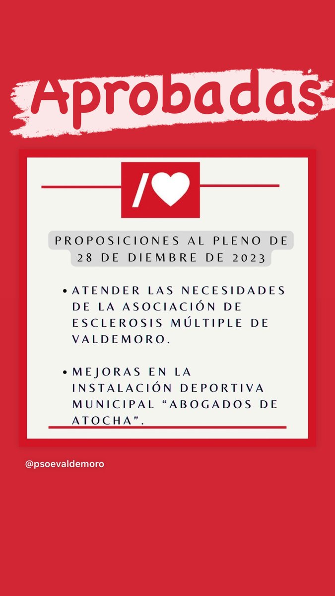 APROBADAS nuestras proposiciones en el Pleno de hoy 28 de diciembre.

#trabajandoporvaldemoro #gestiontransparente #porunvaldemorolimpio #serviciospublicosdecalidad