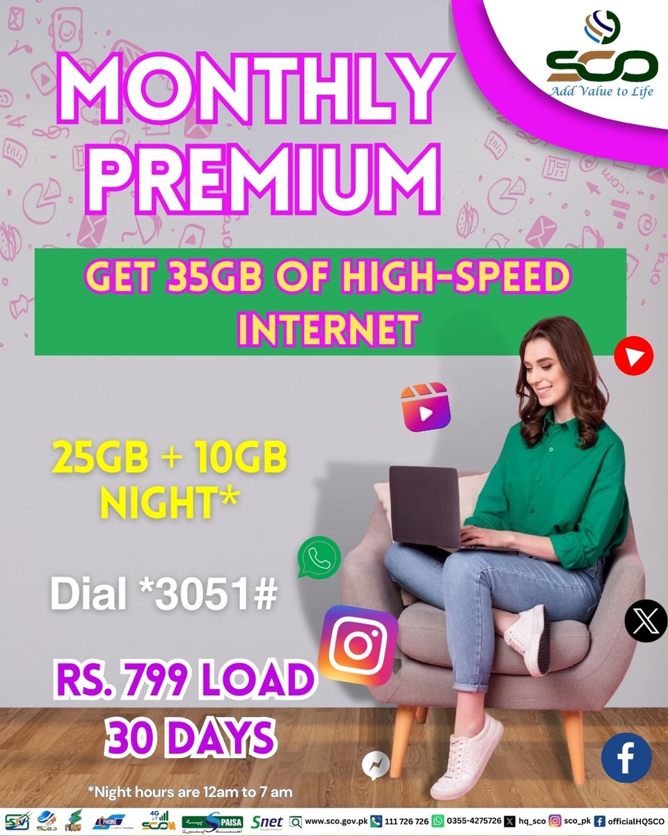 hq_sco's tweet image. Our Monthly premium offer allows you to stay entertained and connected with your loved ones wherever you are💫
For Activation Dial *3051#
#AJK #SCO #Addvaluetolife #GB #SCOM4G #DigitalPakistan #ActivateNow
