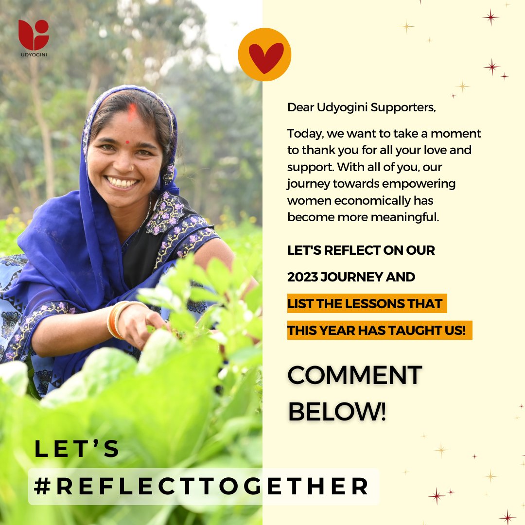 Udyogini1's tweet photo. Expressing gratitude for the journey of 2023, let's take a moment to reflect and share the valuable lessons learned. Your comments are welcome below!
.
.
#Udyogini #2023lessons #EmpoweringWomen #WomenEmpowerment #LessonsLearned #ReflectAndGrow #LessonsFrom2023 #ReflectTogether https://t.co/QEeV8PfV7X
