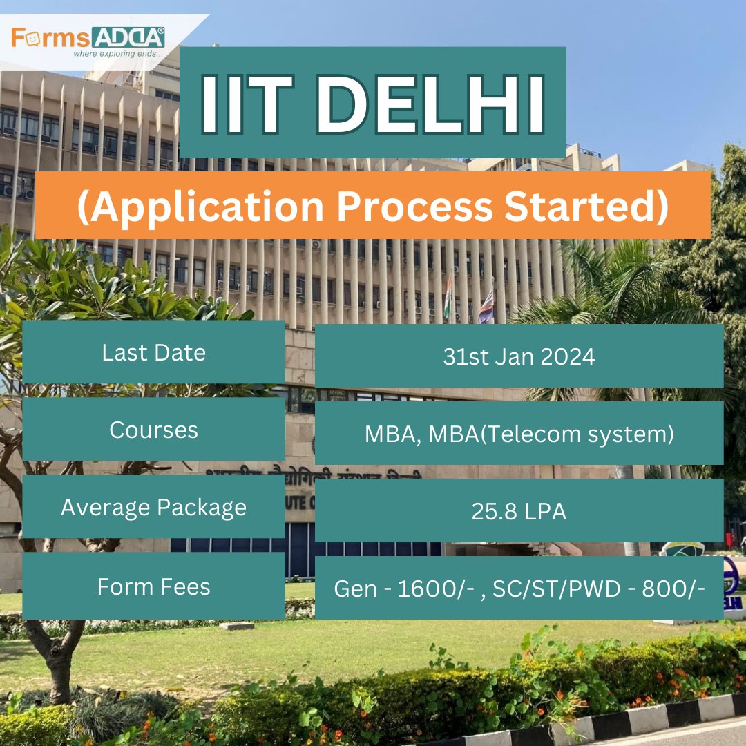 formsadda's tweet photo. IIT Delhi awaits. Don't let this opportunity pass you by! Apply today.

#IITDelhi #AdmissionsOpen #ApplicationProcess #formsadda #courses #averagepackage #lastdate

(Feel free to connect on WhatsApp and get upto 80% off on Colleges Application Form https://t.co/LxNJIEFl9e) https://t.co/WhwmuSE9y1